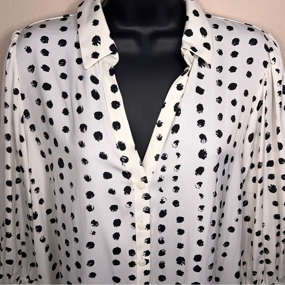 NEW Petite L Worthington White Black Polka Dot Blouse Bow Neckline 3/4 Sleeve - Picture 11 of 16